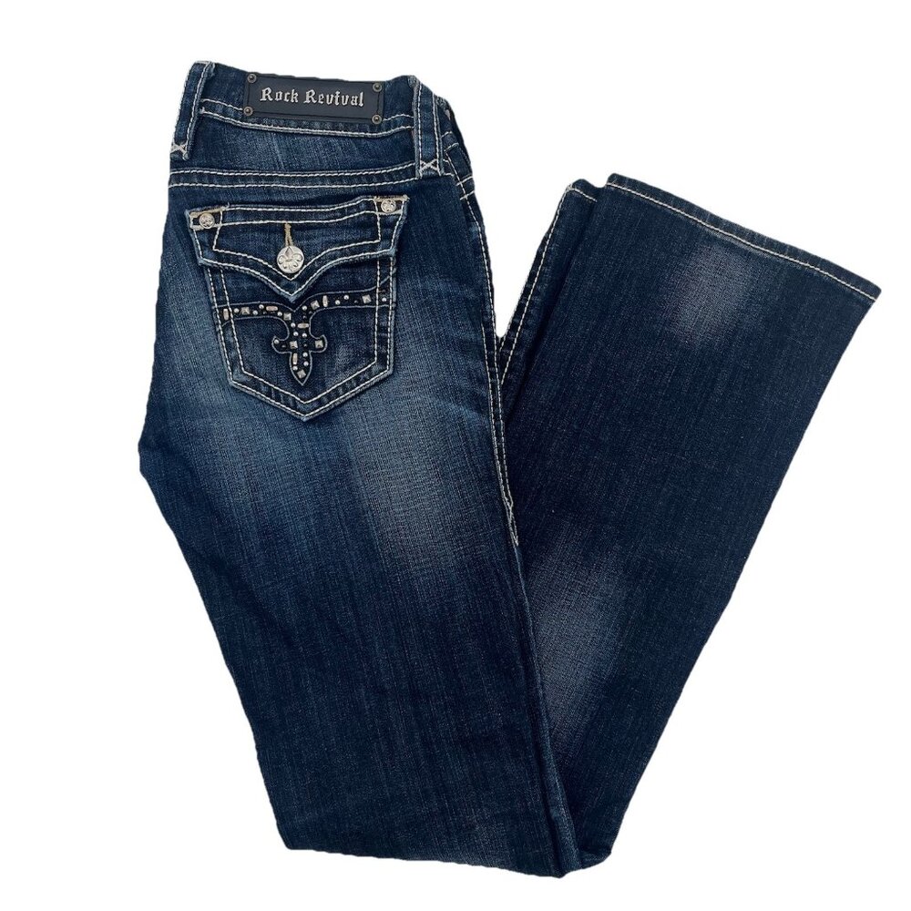 Rock Revival Camila Embroidered Embellished Bootcut Jeans Womens Size 26